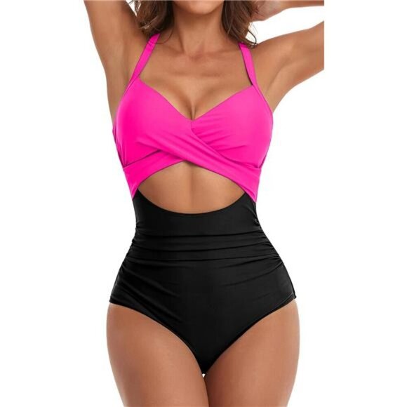Women's One Piece Swimsuits Tummy Control Cutout High Waisted Wrap Tie Back